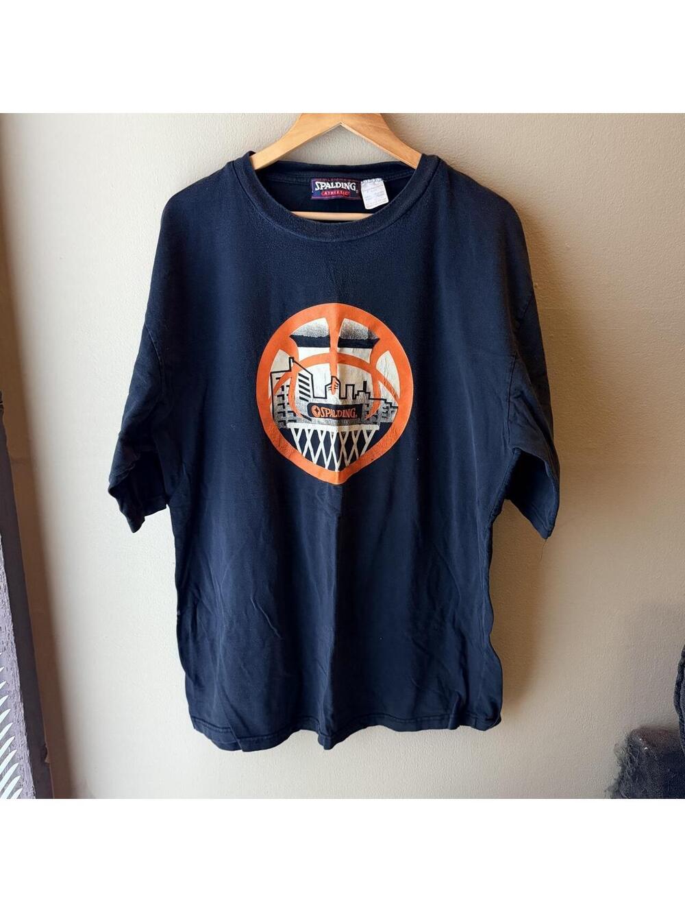 Vintage Y2K Spalding Athletic Basketball Graphic Tee XL Navy Orange